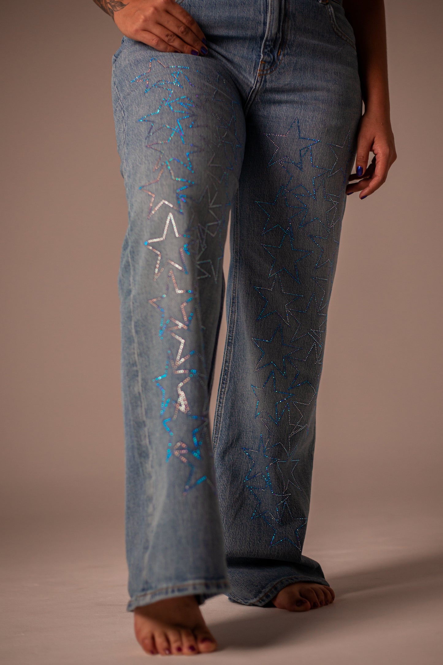 Jean Star Entrelazadas Wide Leg High Rise Color Celeste