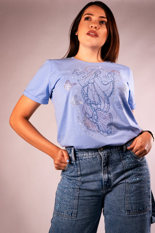 Chinita Mariposa Silueta Azul Hortencia Manga Doblada