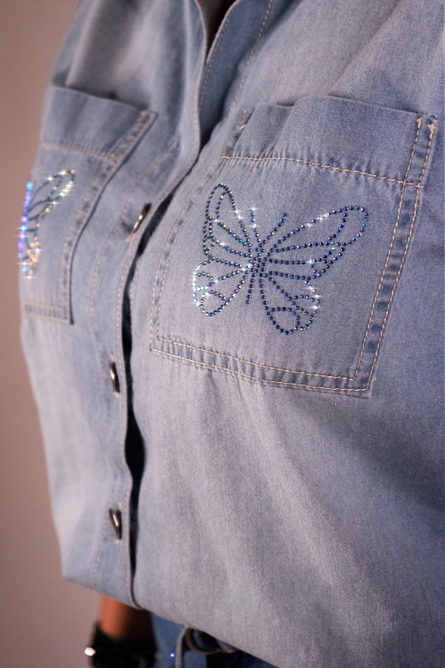 Chinita Mariposa Silueta Camisa Jean Claro