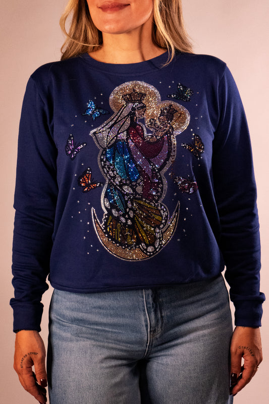 Chinita Mariposa Color Azul Oscuro Sweater Corte Regular