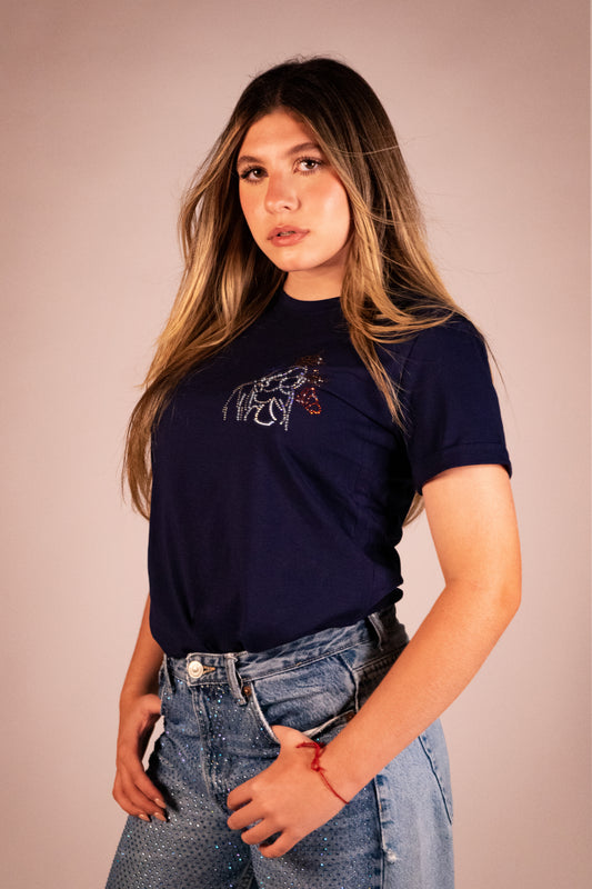 Chinita Mariposa Basic Azul Oscuro Manga Doblada