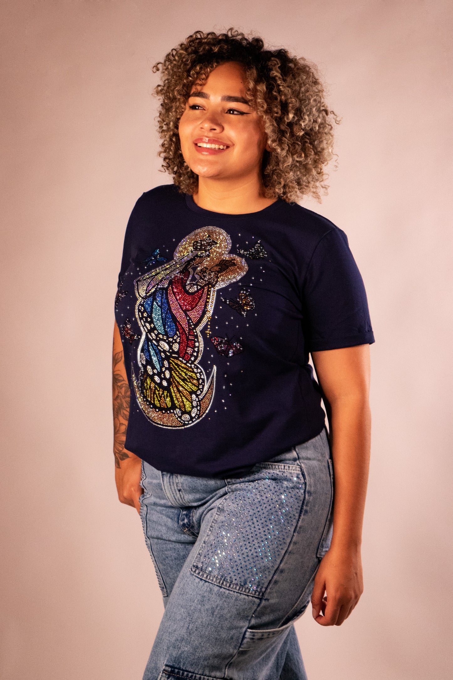 Chinita Mariposa Color Azul Oscuro Manga Doblada