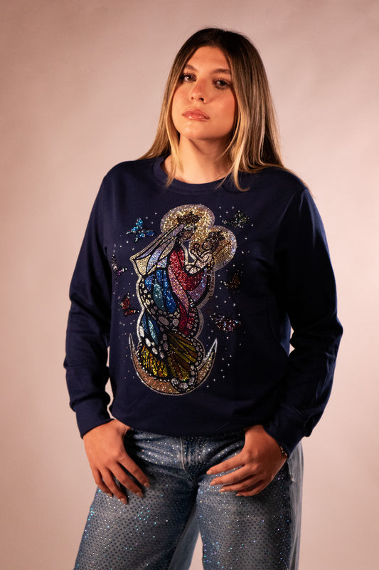 Chinita Mariposa Color Azul Oscuro Sweater Corte Oversize
