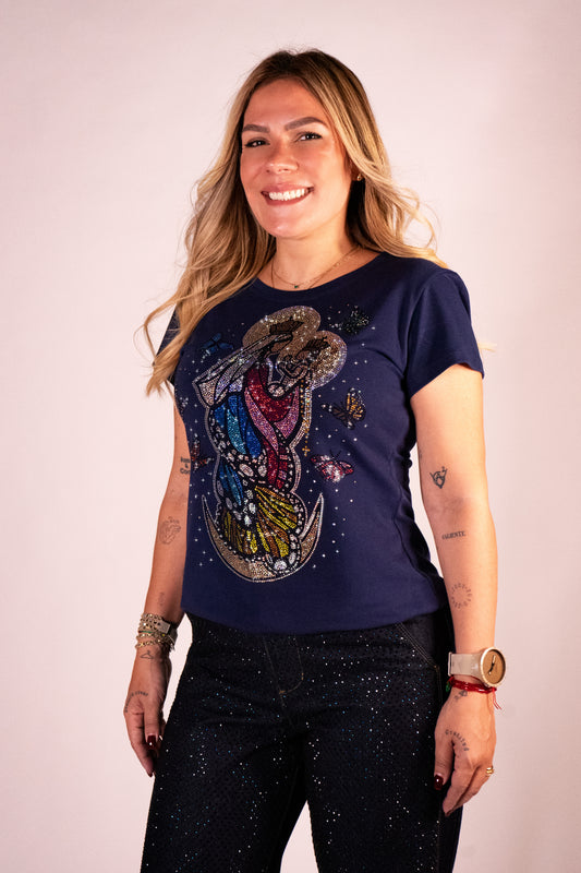 Chinita Mariposa Color Azul Oscuro Corte Silueta