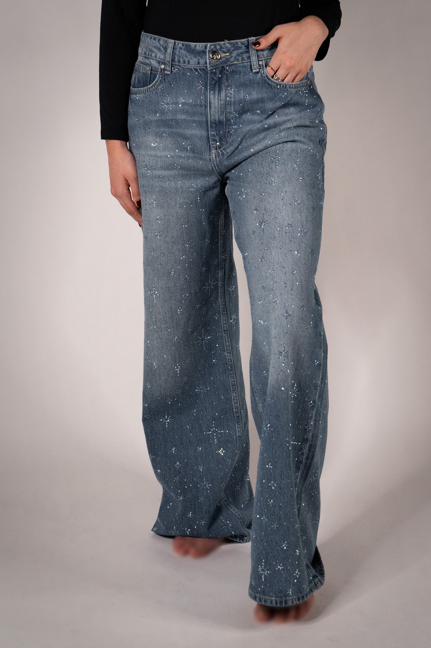 Jean Estelar Color Azul Medio Wide Leg High Rise