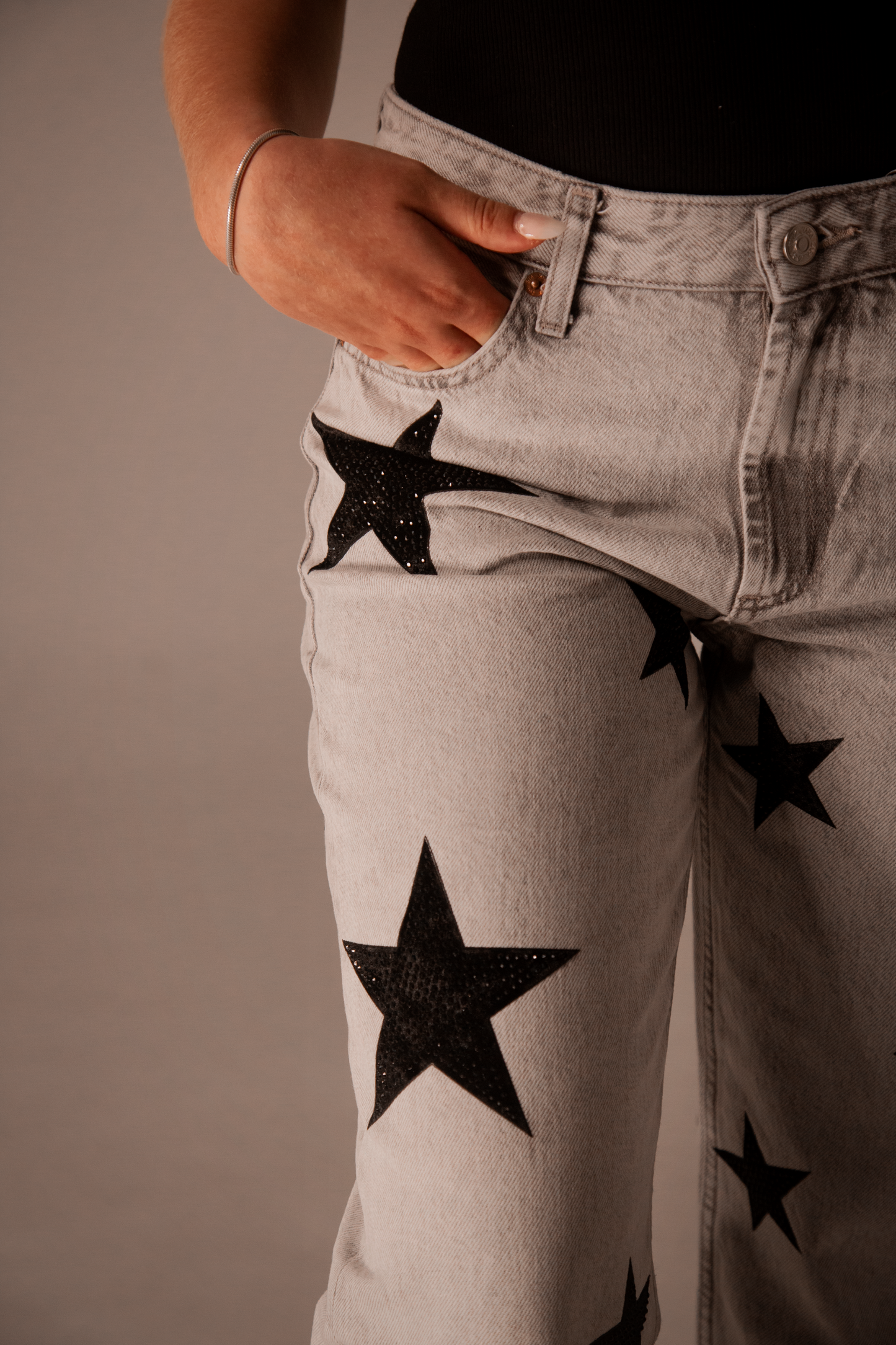 Jean Grey Black Star Wide Leg Mid Rise