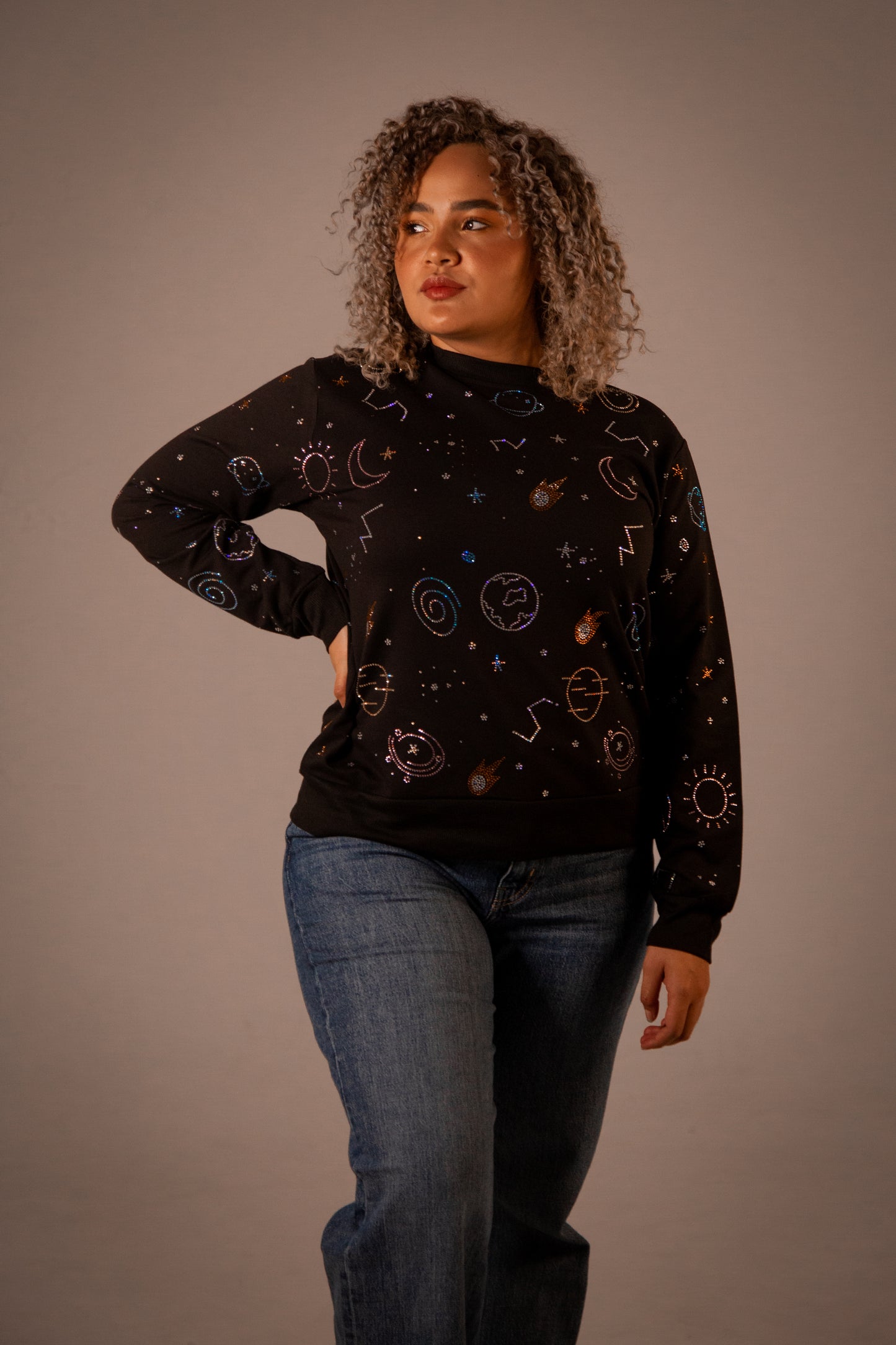 Sweater Cometas Color Negro Oversize