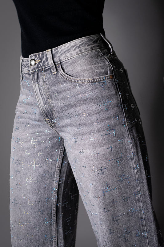 Jean Shiny Code Grey Wide Leg High Rise