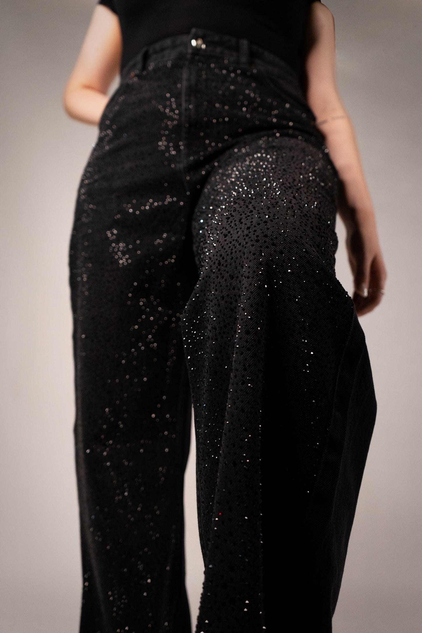 Jean Sparkle Color Negro Wide Leg High Rise